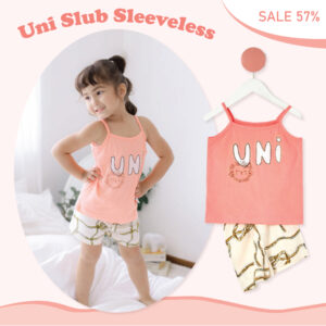 ชุดนอนเด็ก เสื้อผ้าเด็ก Peach Uni slub sleeveless