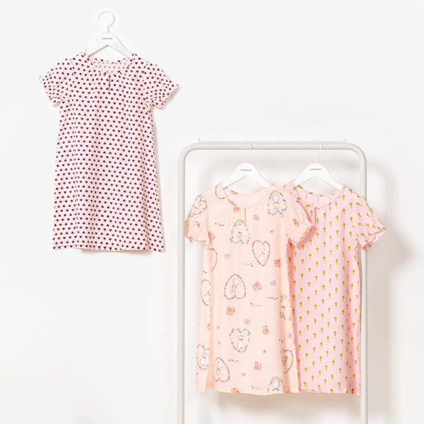 ชุดนอนกระโปรงเด็ก 22ss/One piece pajamas kids Heart Rabbit (Coral)