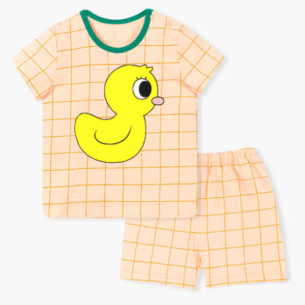 เสื้อผ้าเด็ก ชุดแขนสั้นขาสั้น 22ss/Check Yellow Duck5