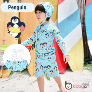 ชุดว่ายน้ำผ้าอ้อมในตัวลาย Penguin Baby rash Panty (cap/top/panty/pants)