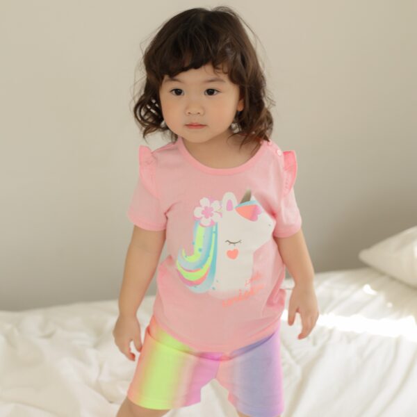 เสื้อผ้าเด็ก ชุดแขนสั้นขาสั้น 23ss/Pink Unicorn