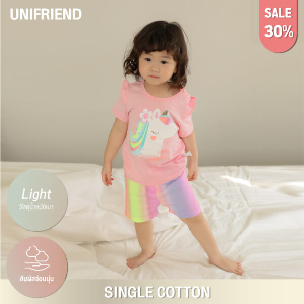 เสื้อผ้าเด็ก ชุดแขนสั้นขาสั้น 23ss/Pink Unicorn