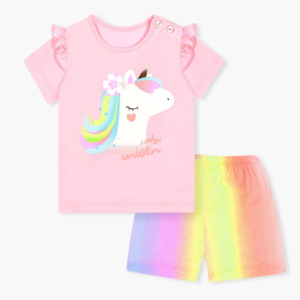 เสื้อผ้าเด็ก ชุดแขนสั้นขาสั้น 23ss/Pink Unicorn