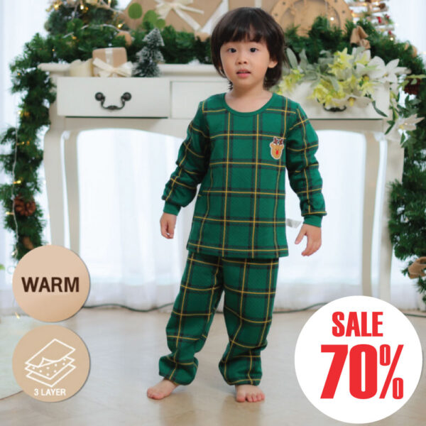 tyt ชุดนอนเด็กแขนยาวขายาว 23fw/Thermal Rudolph Check (Green)