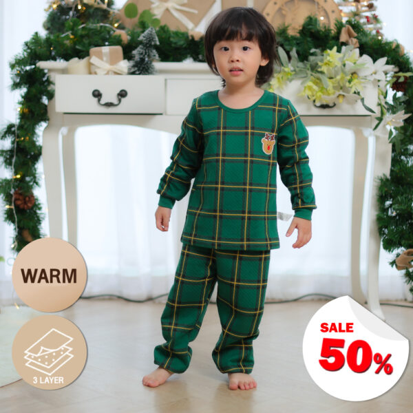 yrjyrj ชุดนอนเด็กแขนยาวขายาว 23fw/Thermal Rudolph Check (Green)