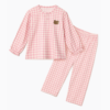 ชุดนอนเด็กผ้านุ่ม 24fw/Peach Warm Check Bear (Pink)