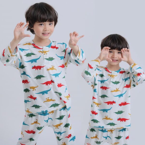 ชุดนอนเด็กผ้านุ่ม 24fw/Peach Warm Dinosaur