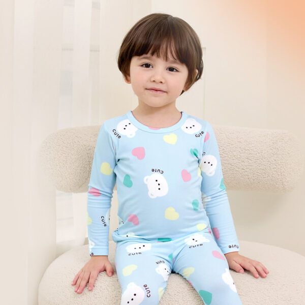 ชุดนอนเด็กแขนยาวขายาว 24fw/Peach Warm set Candy Bear (Blue)