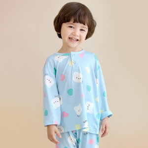 ชุดนอนเด็กผ้านุ่ม 24fw/Peach Warm Candy Bear (Blue)