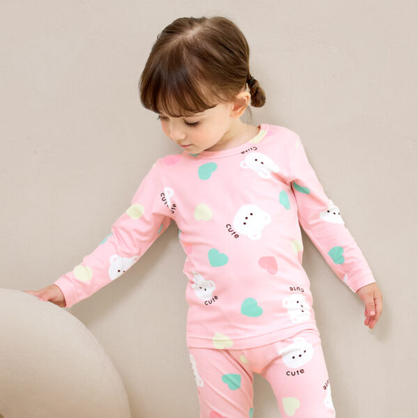 ชุดนอนเด็กแขนยาวขายาว 24fw/Peach Warm set Candy Bear (Pink)