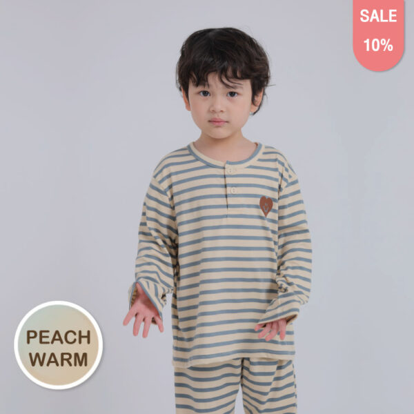 ชุดนอนเด็กผ้านุ่ม 24fw/Peach Warm Mini Heart (Blue)