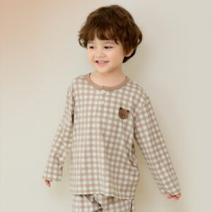 ชุดนอนเด็กผ้านุ่ม 24fw/Peach Warm Check Bear (Brown)