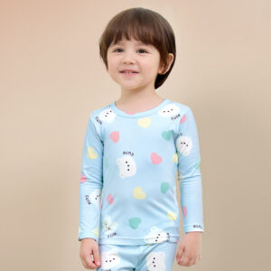 ชุดนอนเด็กแขนยาวขายาว 24fw/Peach Warm set Candy Bear (Blue)