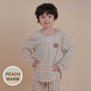 ชุดนอนเด็กผ้านุ่ม 24fw/Peach Warm Check Bear (Brown)