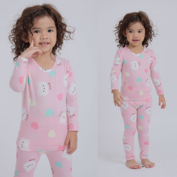 ชุดนอนเด็กแขนยาวขายาว 24fw/Peach Warm set Candy Bear (Pink)