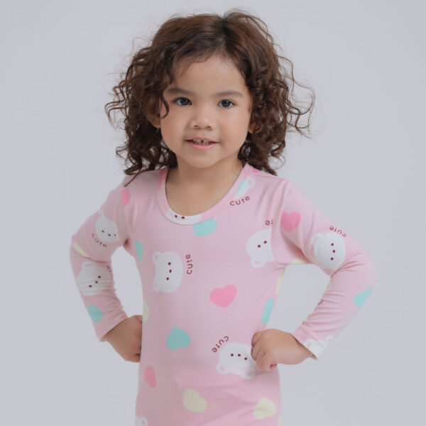 ชุดนอนเด็กแขนยาวขายาว 24fw/Peach Warm set Candy Bear (Pink)