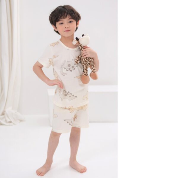 EG ชุดเสื้อแขนสั้นและกางเกงขาสั้น 5 ส่วน 25ss Organic Cotton Brown Dino