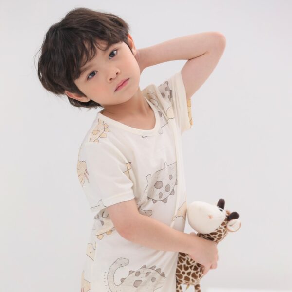 HETH ชุดเสื้อแขนสั้นและกางเกงขาสั้น 5 ส่วน 25ss Organic Cotton Brown Dino