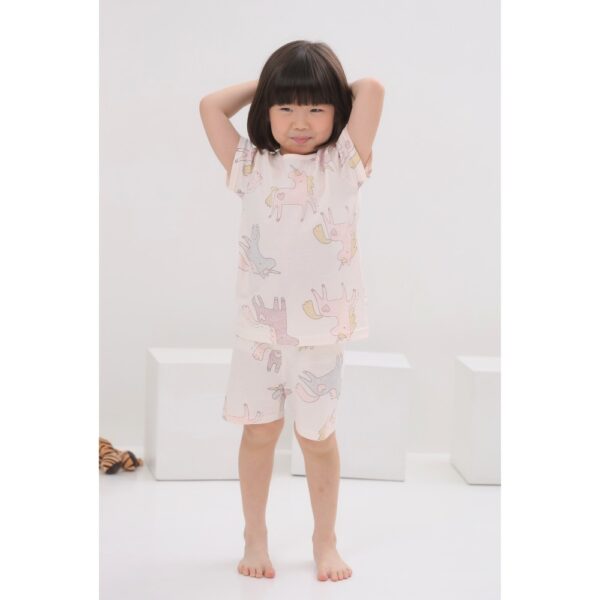 HGTEH ชุดเสื้อแขนสั้นและกางเกงขาสั้น 5 ส่วน 25ss Organic Cotton Pinky Unicorn