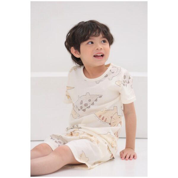 HRYJ ชุดเสื้อแขนสั้นและกางเกงขาสั้น 5 ส่วน 25ss Organic Cotton Brown Dino
