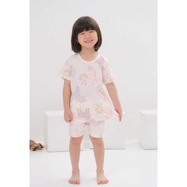HTTH ชุดเสื้อแขนสั้นและกางเกงขาสั้น 5 ส่วน 25ss Organic Cotton Pinky Unicorn