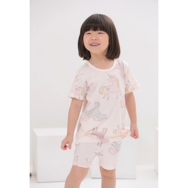 RGHETH ชุดเสื้อแขนสั้นและกางเกงขาสั้น 5 ส่วน 25ss Organic Cotton Pinky Unicorn