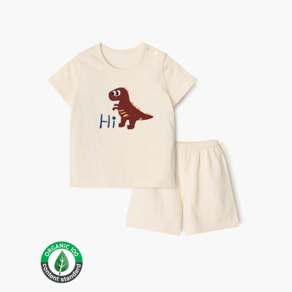 ht ชุดเสื้อแขนสั้นและกางเกงขาสั้น 5 ส่วน 25ss Organic Cotton Hi Dino