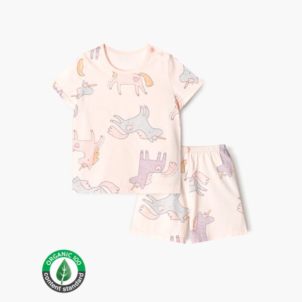 jvly ชุดเสื้อแขนสั้นและกางเกงขาสั้น 5 ส่วน 25ss Organic Cotton Pinky Unicorn