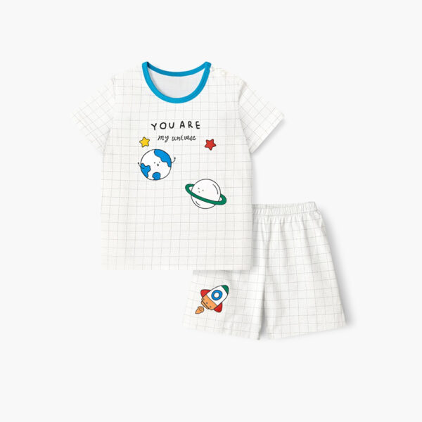 ชุดเสื้อแขนสั้นและกางเกงขาสั้น 5 ส่วน 25ss Single Cotton Universe