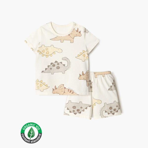 tjtj ชุดเสื้อแขนสั้นและกางเกงขาสั้น 5 ส่วน 25ss Organic Cotton Brown Dino