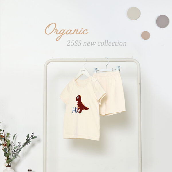 tjtj ชุดเสื้อแขนสั้นและกางเกงขาสั้น 5 ส่วน 25ss Organic Cotton Hi Dino