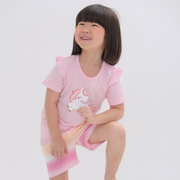 ชุดเสื้อแขนสั้นและกางเกงขาสั้น 5 ส่วน 25ss  Slub Cotton Sherbet Unicorn