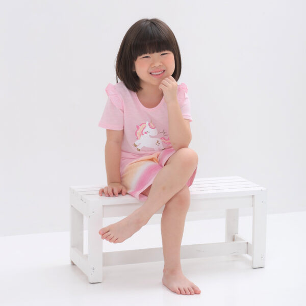 ชุดเสื้อแขนสั้นและกางเกงขาสั้น 5 ส่วน 25ss  Slub Cotton Sherbet Unicorn