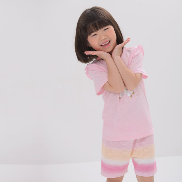 ชุดเสื้อแขนสั้นและกางเกงขาสั้น 5 ส่วน 25ss  Slub Cotton Sherbet Unicorn