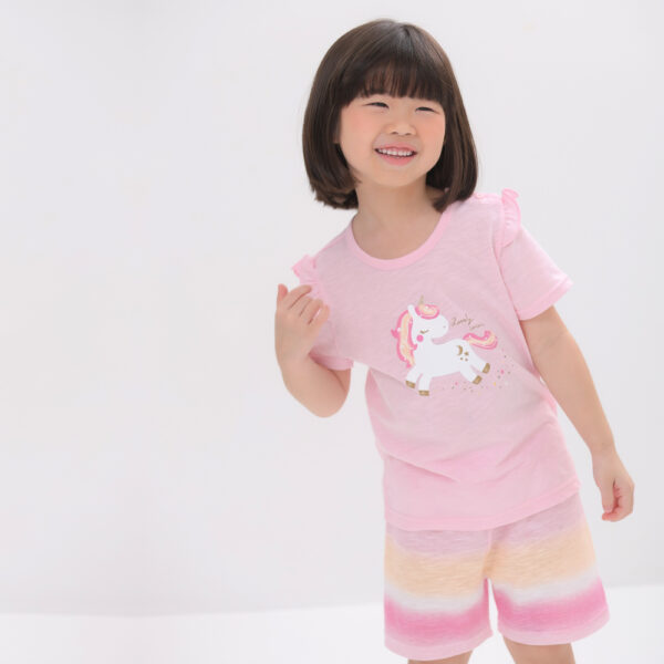 ชุดเสื้อแขนสั้นและกางเกงขาสั้น 5 ส่วน 25ss  Slub Cotton Sherbet Unicorn