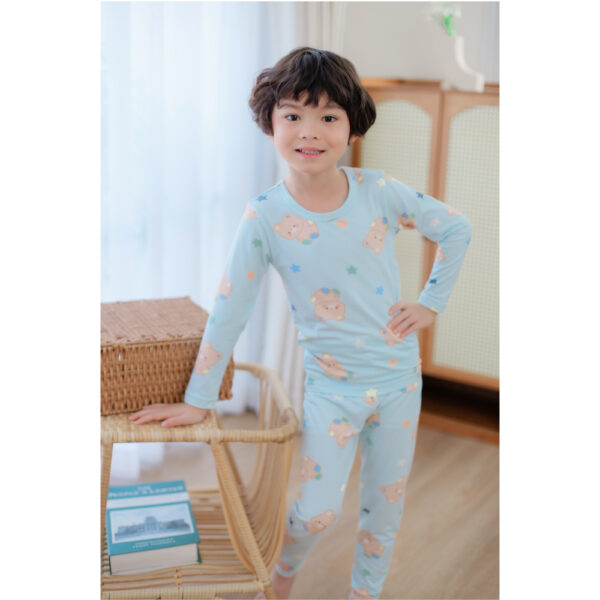 25FW/ ชุดนอนเด็ก ชุดตัวในเด็ก Peach Warm- Blue Bear