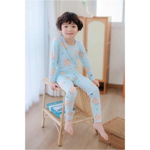 25FW/ ชุดนอนเด็ก ชุดตัวในเด็ก Peach Warm- Blue Bear
