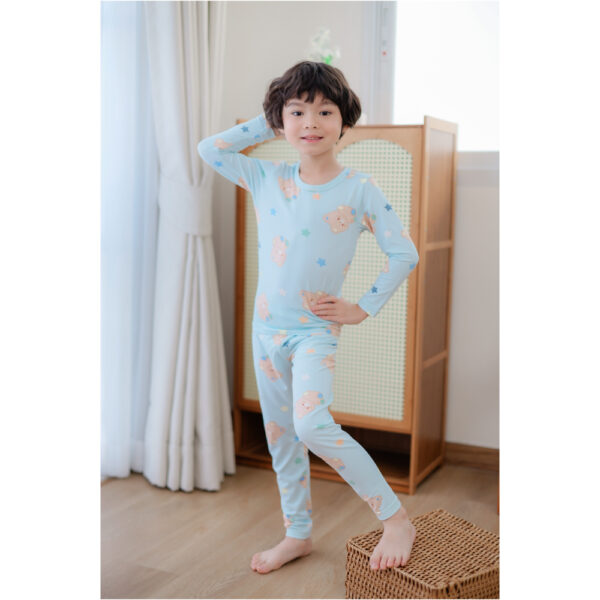 25FW/ ชุดนอนเด็ก ชุดตัวในเด็ก Peach Warm- Blue Bear
