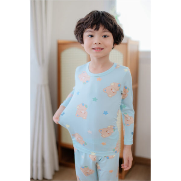 25FW/ ชุดนอนเด็ก ชุดตัวในเด็ก Peach Warm- Blue Bear
