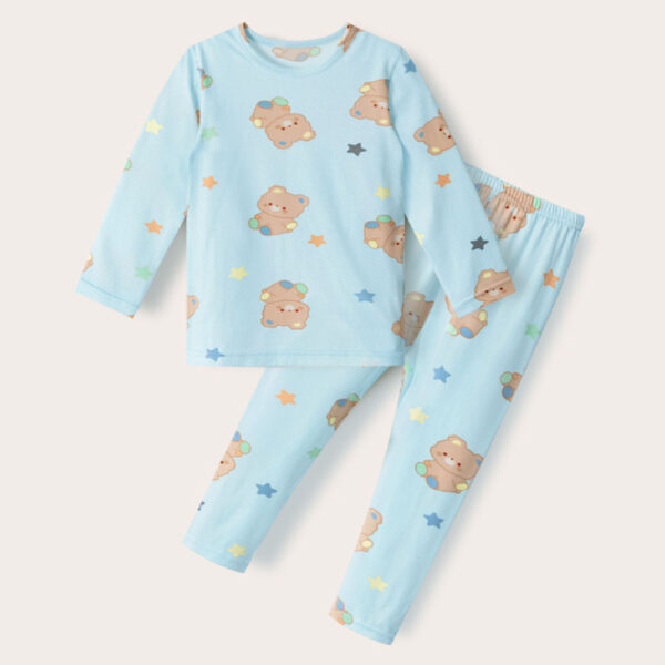 25FW/ ชุดนอนเด็ก ชุดตัวในเด็ก Peach Warm- Blue Bear