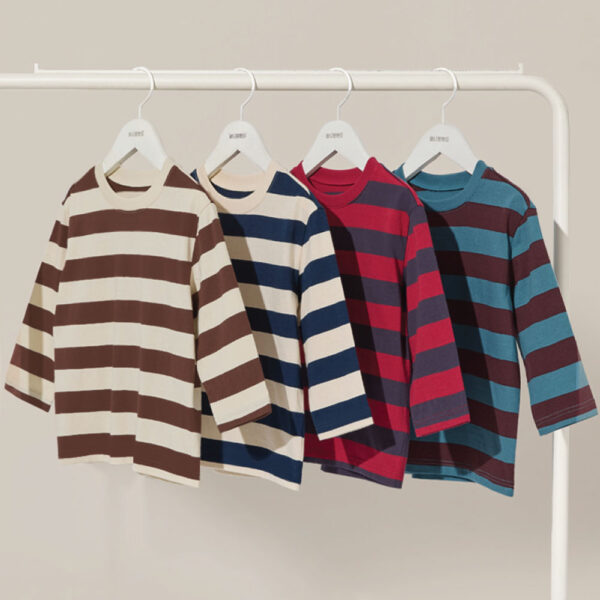 25FW/เสื้อยืดเด็กลายทาง Pre-dyed Striped long-sleeved T-shirt