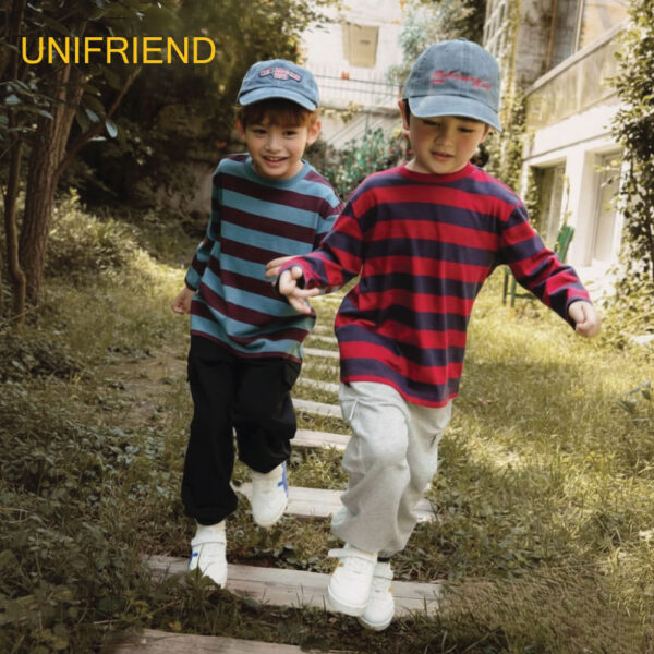 25FW/เสื้อยืดเด็กลายทาง Pre-dyed Striped long-sleeved T-shirt