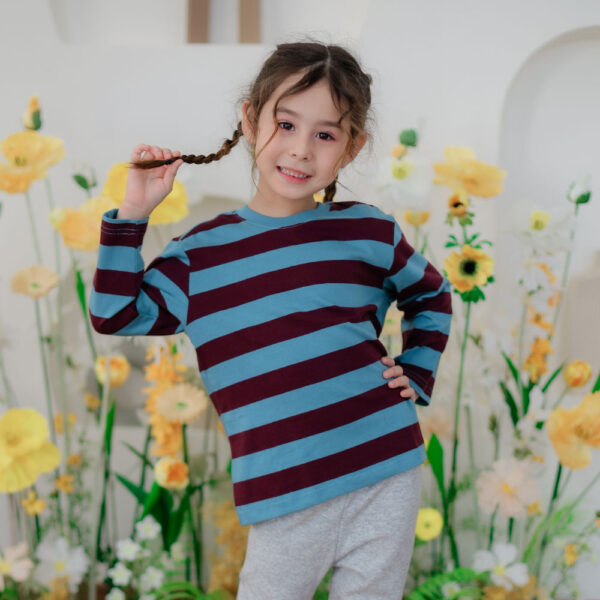 25FW/เสื้อยืดเด็กลายทาง Pre-dyed Striped long-sleeved T-shirt