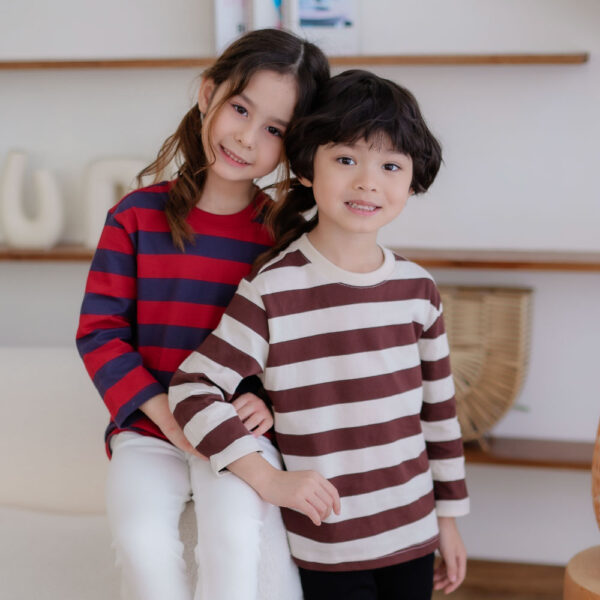25FW/เสื้อยืดเด็กลายทาง Pre-dyed Striped long-sleeved T-shirt