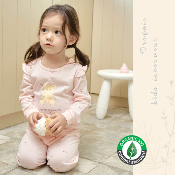 26SS/ชุดนอนเด็กแขนยาวขายาว Organic Cotton Cherry Bear