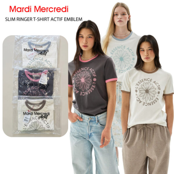 hryh เสื้อยืด Mardi Mercredi SLIM RINGER T-SHIRT ACTIF EMBLEM
